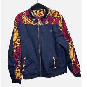 D’IUANU Ise African Print Reversible Bomber Jacket (Navy/Navy Gold Paisley)